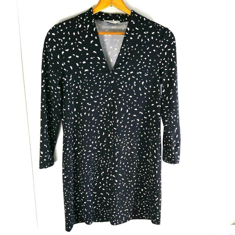 Mango MNG Dress Irregular Dot Mini Sheath Long Sleeves V Neck Medium